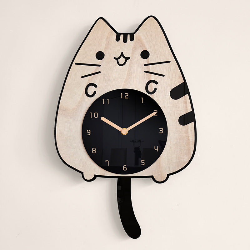 Wooden Cat Wall Clock