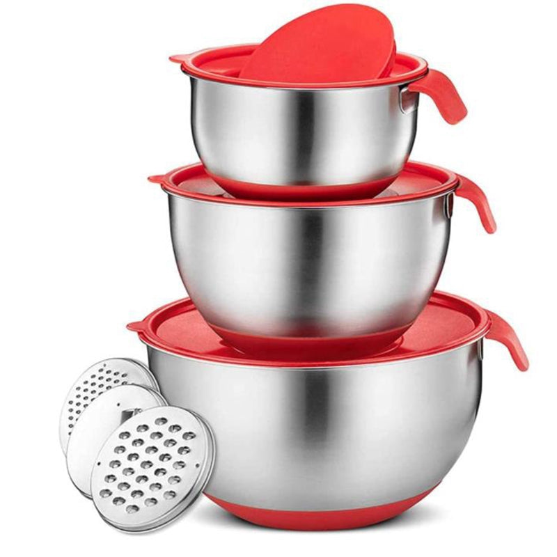 HOT-Mixing Bowls,Stainless Steel Non Slip Mixing Bowls,with Airtight Lids and Grater,Measurement Marks,for Salad Mixer,Etc