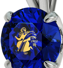 925 Sterling Silver Virgo Necklace Zodiac Pendant 24k Gold inscribed on Crystal