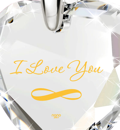 Silver Infinity I Love You Necklace Heart Pendant 24k Gold Inscribed Cubic Zirconia